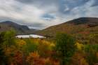 USA, Maine. Fall foliage and view of South Branch Pond, Baxter State Park Art Print